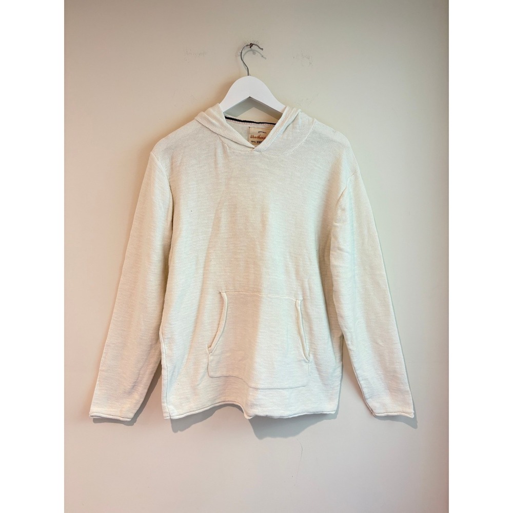 Weatherproof Vintage Cream Knit Pullover Hoodie Sweater Kangaroo Pocket Cotton M